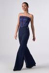 S&N by Shantnu Nikhil_Blue Cotton Print Chequered Strapless Structured Corset Top_Online_at_Aza_Fashions