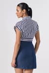 Shop_S&N by Shantnu Nikhil_Blue Demin Lycra Applique Numerical Skirt_at_Aza_Fashions