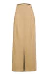 S&N by Shantnu Nikhil_Beige Terylene Plain Corseted Skirt _Online_at_Aza_Fashions