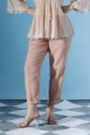 Chokhi Chorri_Beige Chanderi, Linen Beads Thira Pintucked Yoke Bloom Embroidered Top Pant Set _Online_at_Aza_Fashions