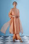 Buy_Chokhi Chorri_Orange Organza, Chanderi, Silk Piping, Embroidery Round Arina Floret Kurta Set _at_Aza_Fashions