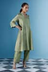 Buy_Chokhi Chorri_Green Silk Pearls V-neck Ella Blossom Kantha Embroidered Kurta Set _at_Aza_Fashions