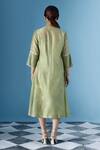 Shop_Chokhi Chorri_Green Silk, Chanderi Pearls Split V-neck Alena Pintucked Yoke Dress With Inner _at_Aza_Fashions
