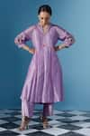 Buy_Chokhi Chorri_Purple Kurta Silk Chanderi Embroidery Gul Notched Helen Anarkali Set _at_Aza_Fashions