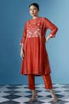 Buy_Chokhi Chorri_Red Kurta Malai Cotton Embroidery Rafflesia Boat Neck Aura Anarkali Set _at_Aza_Fashions