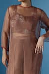 Chokhi Chorri_Brown Crop Top And Pant Silk Kurta Organza Embroidery Aari Maria A-line Set _Online_at_Aza_Fashions