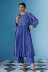 Buy_Chokhi Chorri_Blue Kurta Malai Cotton Embroidery Thread Thea Bloom Magic Yoke Anarkali Set _at_Aza_Fashions