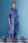 Buy_Chokhi Chorri_Blue Handwoven Silk Print Enchanted Bloom Round Alessa Kurta Pant Set _at_Aza_Fashions