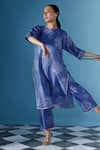 Shop_Chokhi Chorri_Blue Handwoven Silk Print Enchanted Bloom Round Alessa Kurta Pant Set _Online_at_Aza_Fashions