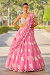Buy_Vvani by Vani Vats_Pink Lehenga And Dupatta Organza Hand Embroidered Pearl Blouse Set _at_Aza_Fashions
