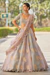 Buy_Vvani by Vani Vats_Grey Lehenga And Dupatta Organza Hand Embroidered Floral Applique Set  _at_Aza_Fashions