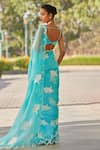 Shop_Vvani by Vani Vats_Blue Saree Organza Hand Embroidered Floral Scallop Hem With Blouse _at_Aza_Fashions