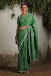 Buy_SAKSHAM & NEHARICKA_Green Cotton Zari Hand Embroidered Floral Border Saree With Blouse  _at_Aza_Fashions