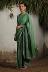 SAKSHAM & NEHARICKA_Green Cotton Zari Hand Embroidered Floral Border Saree With Blouse  _Online_at_Aza_Fashions