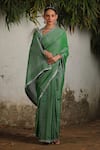 Buy_SAKSHAM & NEHARICKA_Green Cotton Zari Hand Embroidered Floral Plunged Border Saree With Blouse _Online_at_Aza_Fashions