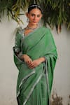 Shop_SAKSHAM & NEHARICKA_Green Cotton Zari Hand Embroidered Floral Border Saree With Blouse  _Online_at_Aza_Fashions