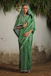 SAKSHAM & NEHARICKA_Green Cotton Zari Hand Embroidered Floral Border Saree With Blouse  _at_Aza_Fashions