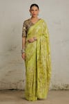 Buy_SAKSHAM & NEHARICKA_Green Cotton Lurex Hand Lebu Sequin Saree With Unstitched Blouse Piece _at_Aza_Fashions