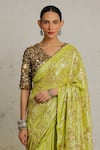 SAKSHAM & NEHARICKA_Green Cotton Lurex Hand Lebu Sequin Saree With Unstitched Blouse Piece _Online_at_Aza_Fashions