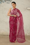 Buy_SAKSHAM & NEHARICKA_Pink Organza Hand Peony Work Saree With Unstitched Blouse Piece  _at_Aza_Fashions