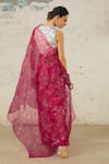 Buy_SAKSHAM & NEHARICKA_Pink Organza Hand Peony Work Saree With Unstitched Blouse Piece  