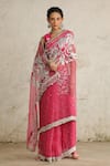 SAKSHAM & NEHARICKA_Pink Saree Organza Hand Embroidered Distressed Cosmos With Blouse _Online_at_Aza_Fashions
