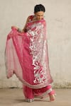 Buy_SAKSHAM & NEHARICKA_Pink Saree Organza Hand Embroidered Distressed Cosmos With Blouse _Online_at_Aza_Fashions