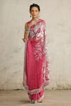Shop_SAKSHAM & NEHARICKA_Pink Saree Organza Hand Embroidered Distressed Cosmos With Blouse _Online_at_Aza_Fashions