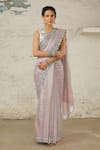 Shop_SAKSHAM & NEHARICKA_Pink Cotton Zari Hand Handwoven Saree With Unstitched Blouse Piece  _Online_at_Aza_Fashions