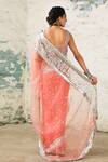 Shop_SAKSHAM & NEHARICKA_Coral Organza Hand Applique Saree With Unstitched Blouse Piece  _at_Aza_Fashions