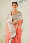 SAKSHAM & NEHARICKA_Coral Organza Hand Applique Saree With Unstitched Blouse Piece  _Online_at_Aza_Fashions