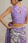 Shop_SAKSHAM & NEHARICKA_Purple Chanderi Hand Embroidered Bootis Closed Neck Pansy Blouse _at_Aza_Fashions