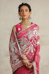 Buy_SAKSHAM & NEHARICKA_Pink Chanderi Hand Embroidered Bootis U Neck Cosmos Blouse _at_Aza_Fashions