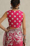 Shop_SAKSHAM & NEHARICKA_Pink Chanderi Hand Embroidered Bootis U Neck Cosmos Blouse _at_Aza_Fashions