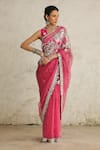 SAKSHAM & NEHARICKA_Pink Chanderi Hand Embroidered Bootis U Neck Cosmos Blouse _Online_at_Aza_Fashions