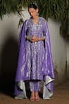 Buy_SAKSHAM & NEHARICKA_Purple Cotton Lurex Hand Embroidered Sequins V Aster Kurta Pant Set  _at_Aza_Fashions