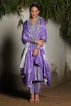 SAKSHAM & NEHARICKA_Purple Cotton Lurex Hand Embroidered Sequins V Neck Aster Kurta Pant Set _Online_at_Aza_Fashions