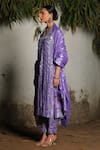 Shop_SAKSHAM & NEHARICKA_Purple Cotton Lurex Hand Embroidered Sequins V Aster Kurta Pant Set  _Online_at_Aza_Fashions