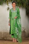 Buy_SAKSHAM & NEHARICKA_Green Chanderi Hand Embroidered Floral V Neck Aamaal Kurta Pant Set  