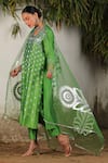 Shop_SAKSHAM & NEHARICKA_Green Chanderi Hand Embroidered Floral V Neck Aamaal Kurta Pant Set 