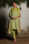 Buy_SAKSHAM & NEHARICKA_Chanderi Hand Embroidered Lime Kurta Set Closed Neck Lebu Pant _at_Aza_Fashions