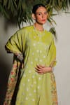 SAKSHAM & NEHARICKA_Chanderi Hand Embroidered Lime Kurta Set Lebu Pant  _Online_at_Aza_Fashions