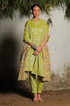 Buy_SAKSHAM & NEHARICKA_Chanderi Hand Embroidered Lime Kurta Set Lebu Pant  _Online_at_Aza_Fashions