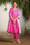 Buy_SAKSHAM & NEHARICKA_Pink Chanderi Hand Embroidered Floral V Neck Kurta Pant Set _Online_at_Aza_Fashions