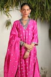 SAKSHAM & NEHARICKA_Pink Chanderi Hand Embroidered Floral V Neck Kurta Pant Set  _at_Aza_Fashions