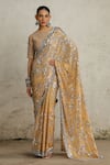 SAKSHAM & NEHARICKA_Gold Tissue Hand Embroidered Floral Jaal Closed Rajkumari Saree With Blouse _Online_at_Aza_Fashions