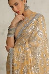 Shop_SAKSHAM & NEHARICKA_Gold Tissue Hand Embroidered Floral Jaal Closed Rajkumari Saree With Blouse _Online_at_Aza_Fashions