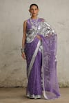Buy_SAKSHAM & NEHARICKA_Purple Organza Hand Embroidered Aari Closed Cosmos Saree With Blouse _at_Aza_Fashions