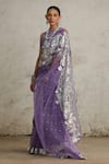 SAKSHAM & NEHARICKA_Purple Organza Hand Embroidered Aari Closed Cosmos Saree With Blouse _Online_at_Aza_Fashions