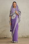 Shop_SAKSHAM & NEHARICKA_Purple Organza Hand Embroidered Aari Closed Cosmos Saree With Blouse _Online_at_Aza_Fashions